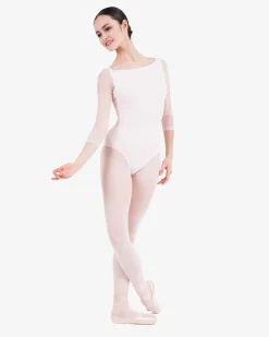 Justaucorps manches 3/4 en dentelle