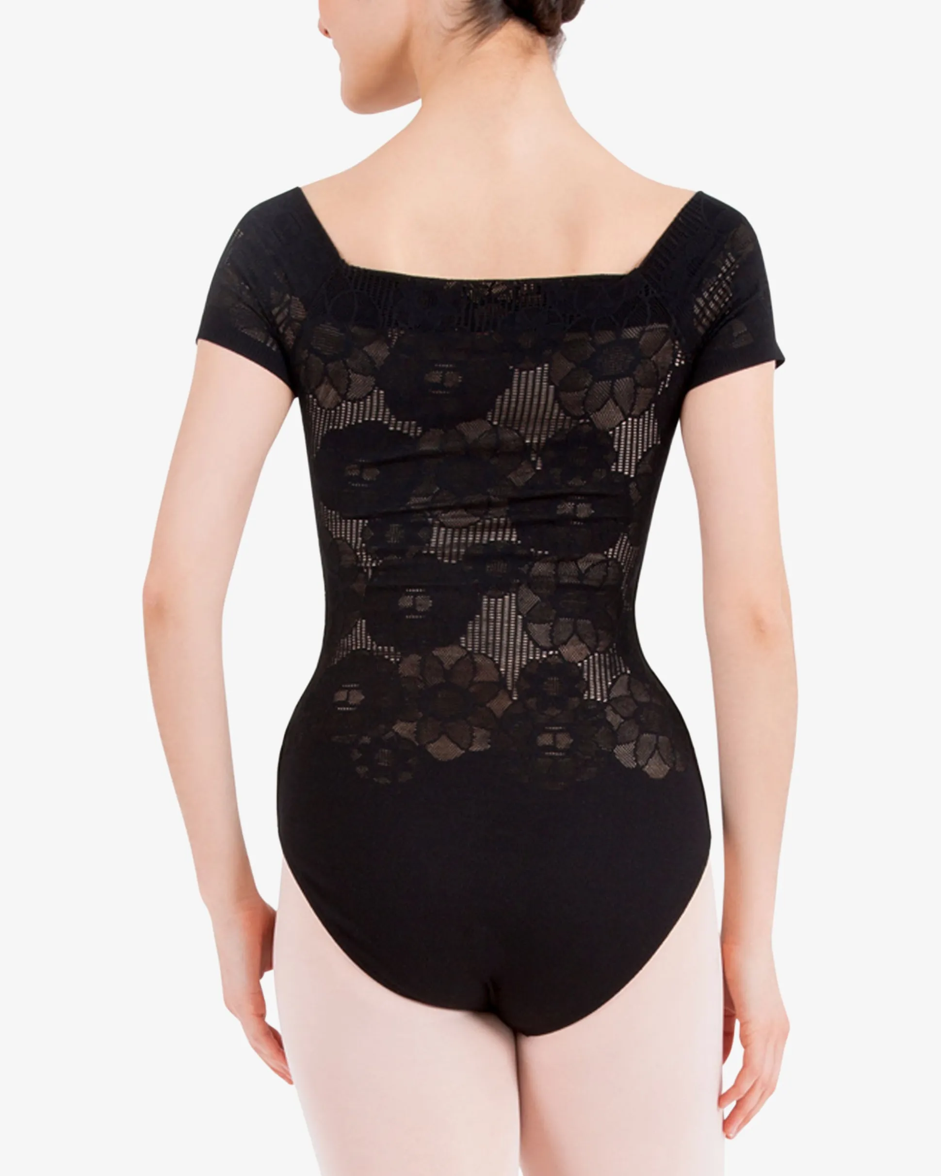 Justaucorps manches courtes en dentelle rosace